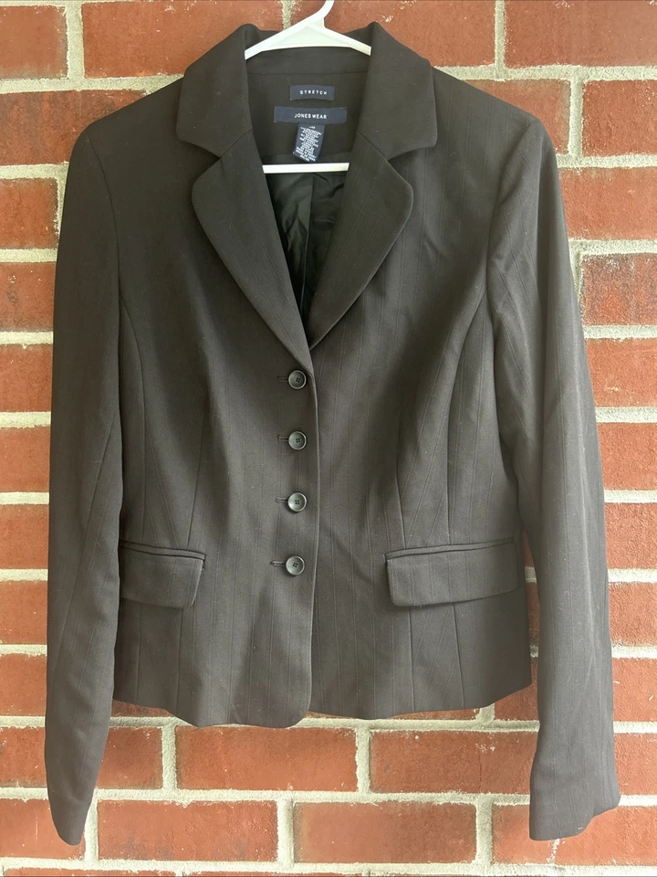 Chaqueta de vestir Blazer negra elástica Jones Wear para mujer talla 10 con 4 botones y 2 Foto 1 de 4