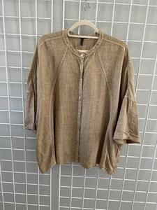 Oska Women’s Top Blouse Size 2 Oversize Tan Beige Linen - Picture 1 of 9
