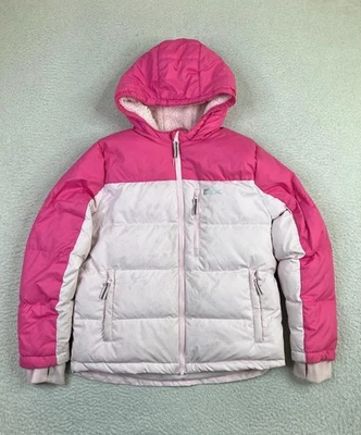 Chaqueta Eddie Bauer Niños Grande 14-16 Rosa Blanco Con Capucha Abajo Puffer Abrigo de Invierno Foto 1 de 4