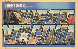 Postal de colección WEST VIRGINIA Miner letra grande lino saludos minería 1943 - Imagen 1 de 2