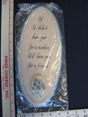 NEW MOTHER'S DAY 12" LONG OVAL PLAQUE WITH DECOUPAGE ROSES AND BLUE BORDER - Image 1 of 4