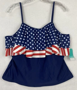 Outdoor Oasis 1X Tankini Swim TOP ONLY Patriotic 4th July Stars Stripes $52 NWT - Picture 1 of 9