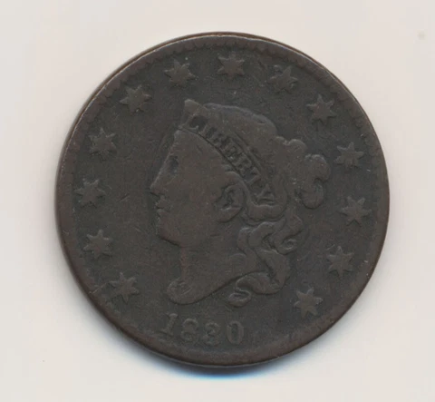 1830 Matron Head 1c Coronet Large Cent B Cover