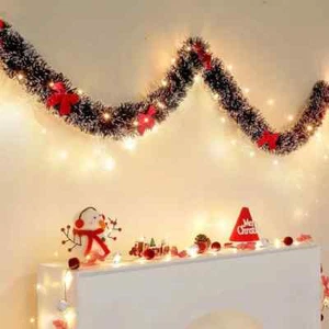 Christmas Garland Pre Lit with LED Lights, Door Wreath, Xmas Fireplace Decor - Picture 1 of 6