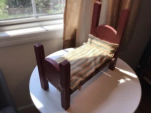Amish Primitive Wooden Cherry Stained Doll Rope Bed 13.5” L with Mattress & Pill - Picture 1 of 5