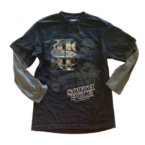 Vintage Southpole Skull Shiny $ Long-sleeve Black T-shirt Boys Size Medium 12-14 - Picture 1 of 10