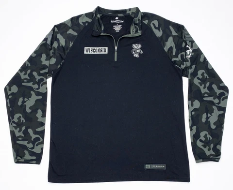 Wisconsin Badgers 1/4 Zip Jacket Mens L Colosseum OHT Camo Military Appreciation Cover