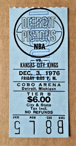 Detroit Pistons vs Kansas City Kings Ticket stub Dec 3, 1976 - COBO Arena ! Cover