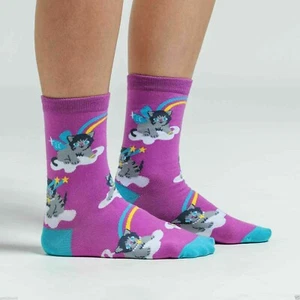 A Purr-fect World Womens Crew Socks Size 9-11 SITM Rainbow Kitty Cat Fashion New - Picture 1 of 2