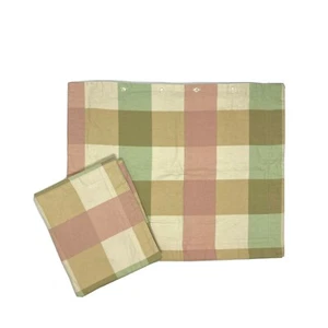 Custom Made Luxury Shams Pillowcases Plaid Pink Green Tan Thick Cotton Pair HTF - Picture 1 of 4