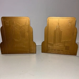 1933 Chicago World's Fair Century of Progress Solid Brass Bookends 6" x 6" x 3" - Picture 1 of 12