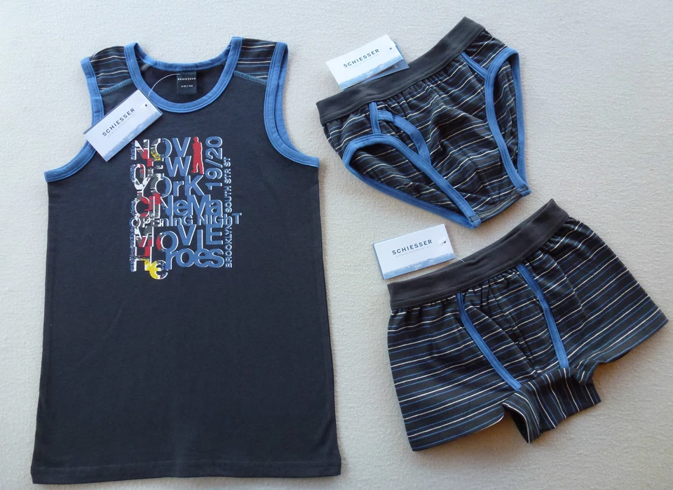 Schiesser Ragazzi Canotta Pantaloncini Retrò Slip 140 152 164 176 Intima Cotone - Immagine 1 di 1