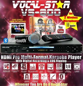 VOCAL-STAR VS-800 CDG BLUETOOTH KARAOKE MACHINE 2 WIRELESS MICS 150 SONGS XD632
