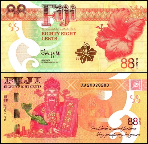 Fiji 88 Cents Banknote, 2022 ND, P-123, UNC, Commemorative, God of Wealth Cover