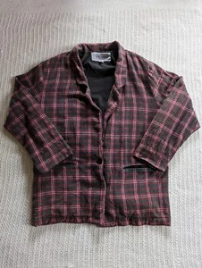 VTG Tangibles Shirt Jacket Blazer 1 Button Front Red Plaid Flannel Womens Medium - Picture 1 of 10