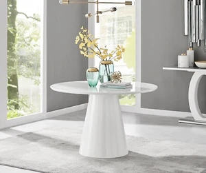 PALMA Round White High Gloss Modern Dining Table 120cm with Pedestal Pillar Base - Picture 1 of 7