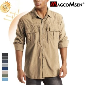 UPF50+ Men's Long Sleeve Sun Shirts Quick Dry Outdoor Hiking Fishing Work Tops - Picture 1 of 69