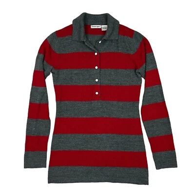 Vtg 90s Striped Henley Knit Collared Red Gray Preppy Grunge Sz M - Image 1 of 3