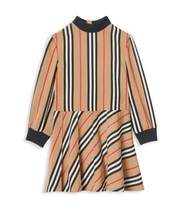 Burberry Girl Agatha Iconic Stripe Mockneck Zip Dress Camel Beige Sz 4Y NWT $450 - Picture 1 of 9