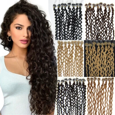 Micro Link Hair Extensions Human Hair Micro Ring Beads Loop Tip Remy Curly Hair - Image 1 of 4