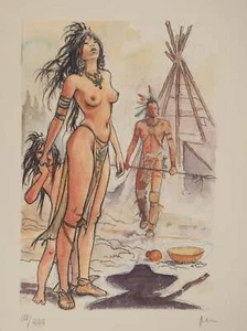 Milo MANARA: Die schöne Indianerin, Lithographie signiert - Bild 1 von 7