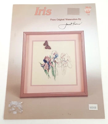Vtg 1986 Iris Counted Cross Stitch Janet Powers Watercolors Green Apple Co #559 - Image 1 of 4
