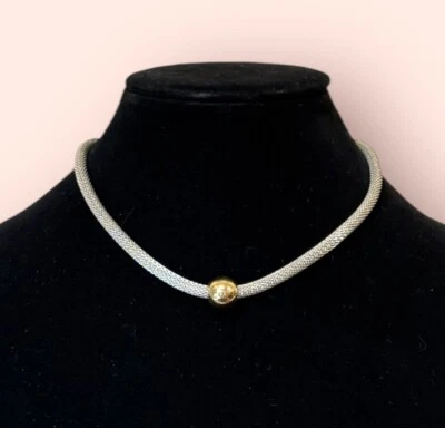 Collar de malla chapada en rodio diseño Erica Zap metal tono dorado bola cierre de palanca Foto 1 de 4