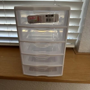 Sterilite Small 5 Drawer Unit, White Frame with Clear Drawers 11" x 8" x 7" - Picture 1 of 8