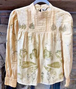 Beautiful eco-printed cottonZara women's blouse sz. M eco Victorian cottage Boho - Picture 1 of 8