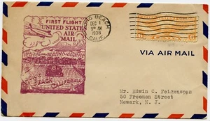 1936 Airmail First Flight Cover , Long Beach , California to Newark N.J. USA - Picture 1 of 2