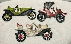 1970s Vintage Midwest Antique Car Cast Metal Wall Plaque Set Of 3 - Picture 1 of 13