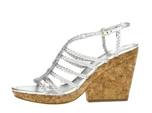 Sandalias de cuña Kate Spade para mujer de cuero plateado metálico con tiras talla 10 M - Imagen 1 de 6