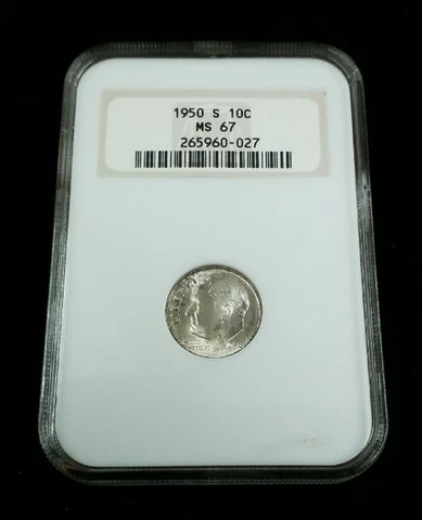1950-S Roosevelt Dime - NGC MS67  Toning Older NGC Holder #7515 Cover