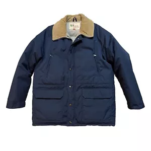Vintage Field And Stream Down Puffer Jacket Blue Corduroy Collar Men’s Large - Picture 1 of 12