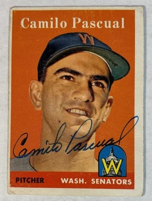 1958 Topps CAMILO PASCUAL NM SIGNED AUTOGRAPHED Baseball Card #219 SENATORS - Image 1 of 2