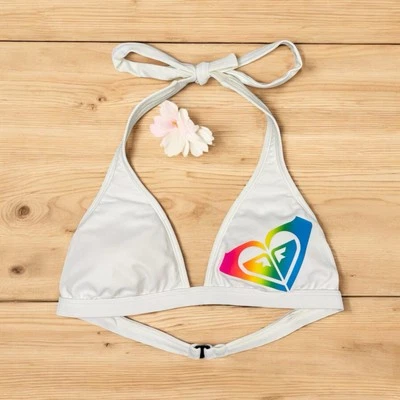 Roxy White Halter Bikini Swim Top Beach Surf Tropical Vacation Summer Y2K Medium - Image 1 of 4