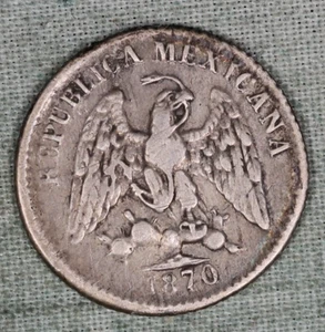 MEXICO 1870 ~ Mo C ~ SILVER 5 CENTAVOS  ~ 99 ¢ Tracked shipping - Picture 1 of 2