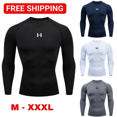 Men's Quick Dry Compression Long Sleeve Gym T-Shirt Tee Gym Fitness Running Top - Image 1 of 4
