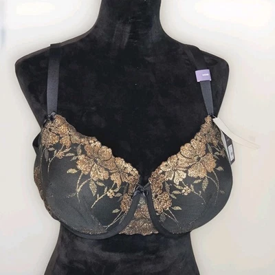 Sujetador Cacique Cobertura Completa Algodón Ligeramente Forrado Con Aros Dorado Floral Talla 44DD Foto 1 de 4