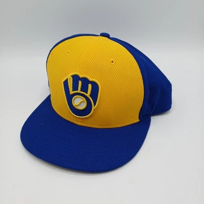 Gorra ajustada New Era Milwaukee Brewers 7 1/4 MLB béisbol 59Fifty amarillo azul Foto 1 de 4