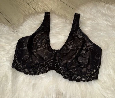 Lilyette Minimizer Bra Underwire Back Smoothing Lace Womens 34DD Black 0977 New - Image 1 of 4