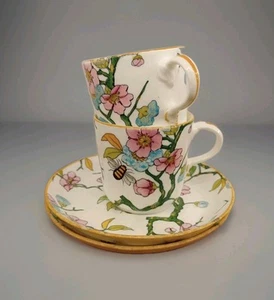2 Coalport Style Bee And Blossom Porcelain Teacups/Coffee Cups And Saucers - Picture 1 of 11