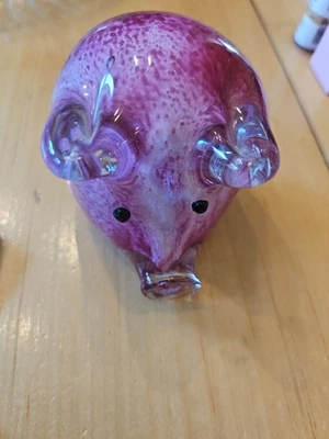 Escultura de cerdo rosa soplado a mano de vidrio artístico vintage estatuilla pisapapeles Foto 1 de 4