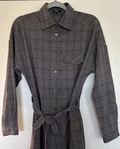 Französisch Paris Pullover Won S grau Fensterscheibe kariert Gürtel Knopfleiste Akademie Cosplay - Bild 1 von 14