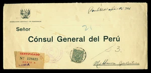 PERU 1934 OFFICIAL REGISTERED Consular MAIL cover w/ 50c  Sc# O30a to AUSTRALIA - Picture 1 of 2