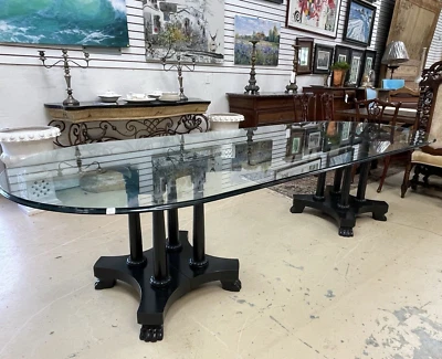 120" Glass Top Baker Furniture Co preto lacado pedestal duplo mesa pata FS3 - Imagem 1 de 4