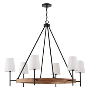 Capital Lighting Jonah 6 Chandelier, Wood/Black/White Fabric - 450861WK-709 - Picture 1 of 1