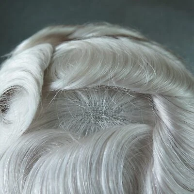 Piezas de cabello para hombres todo encaje toupee para hombres sistema de reemplazo de cabello humano todo blanco Foto 1 de 4