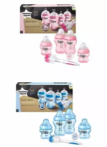 Tommee Tippee Bottle Starter Set Newborn Baby Bottles Soother Brush Pink Or Blue - Picture 1 of 2