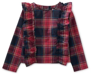 TEA COLLECTION  Matsuri Plaid Ruffle Top - Red - NWOT Girls 14 - Picture 1 of 3
